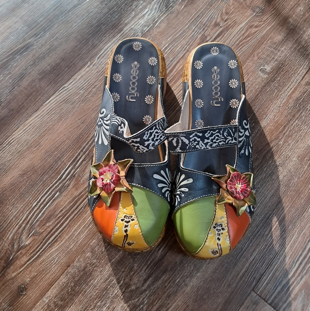 Socofy Women’s Multicolor Leather Slide Sandals